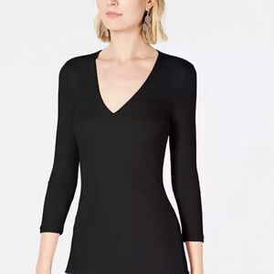 INC International Concepts Three Quarter Sleeve V-Neck Pull Over Sweater